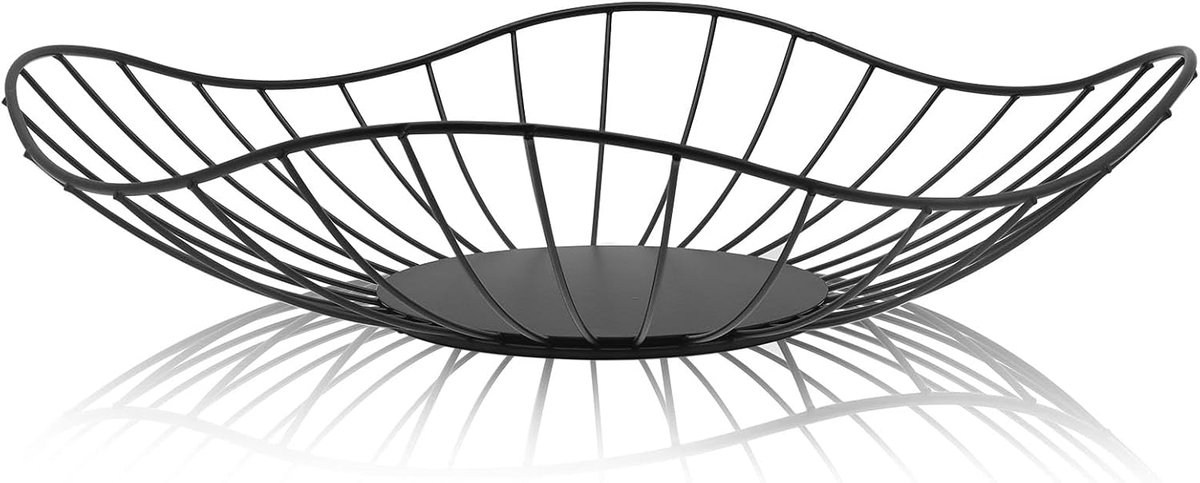 QTTVBTNA -Moderne Ronde Fruitschaal van Metaal – Zwarte Mat Afwerking – Luchtige Fruitmand voor Groente, Fruit & Brood – Decoratieve Opbergmand voor Keuken & Eettafel