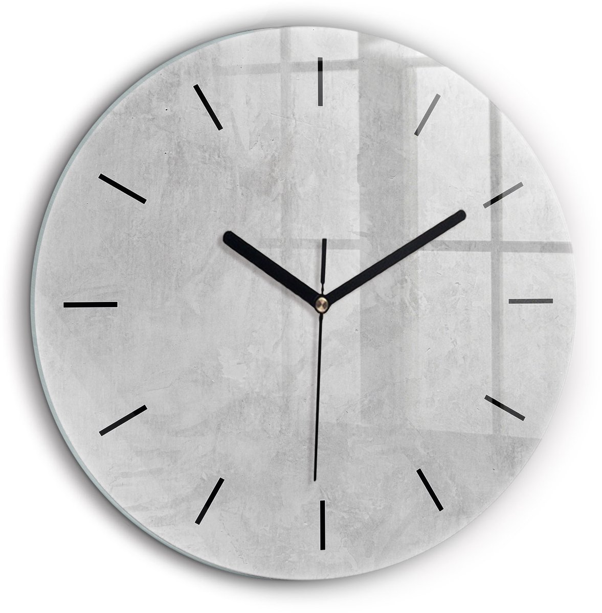 Wallfluent Wandklok - Stenen muur Unieke Wandklok - 60 cm x 60 cm - Grijs Wandklok - Zwarte Handen - Wandklok Zonder Cijfers - Wandklok Glas Woonkamer - Ronde Glazen Wandklok - Scandinavisch Wandklok - Klok als Muurdecoratie