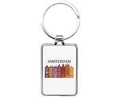 Hacebo® - Amsterdam sleutelhanger rechthoekig - Amsterdam - Amsterdammers - sleutelhangers - de echte Amsterdam liefhebbers - Rijtjeshuizen - rechthoekige sleutelhanger - 3 x 7.8 CM