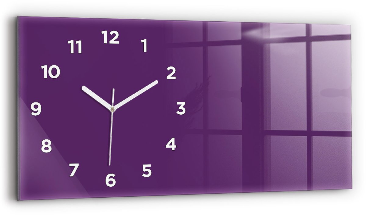 Wallfluent Wandklok - Paars Glazen Klok Rechthoekige - 60 cm x 30 cm - Paars Wandklok - Witte Handen - Wandklok Met Cijfers - Kinder Wandklok Glas - Rechthoekige Glas Klok - Industrieel Wandklok - Rechthoekige Glazen Wandklok