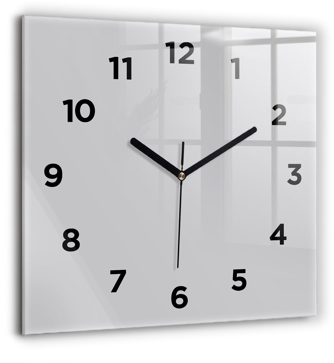 Wallfluent Wandklok - Lichtgrijs Vierkante Glazen Klok - 60 cm x 60 cm - Lichtgrijs Wandklok - Zwarte Handen - Wandklok Met Cijfers - Kinder Wandklok Glas - Vierkante Glazen Wandklok - Industrieel Wandklok - Vierkante Glas Klok