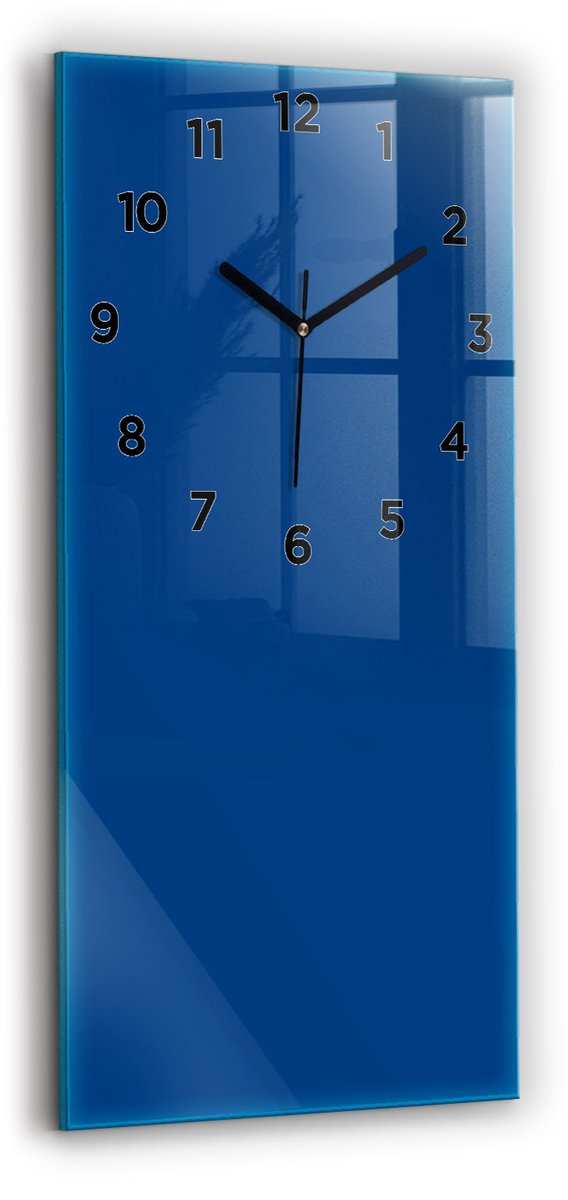 Wallfluent Wandklok - Blauw Rechthoekige Glazen Wandklok - 30 cm x 60 cm - Blauw Wandklok - Zwarte Handen - Wandklok Met Cijfers - Wandklok Glas Woonkamer - Glazen Klok Rechthoekige - Minimalistisch Wandklok - Rechthoekige Glas Klok