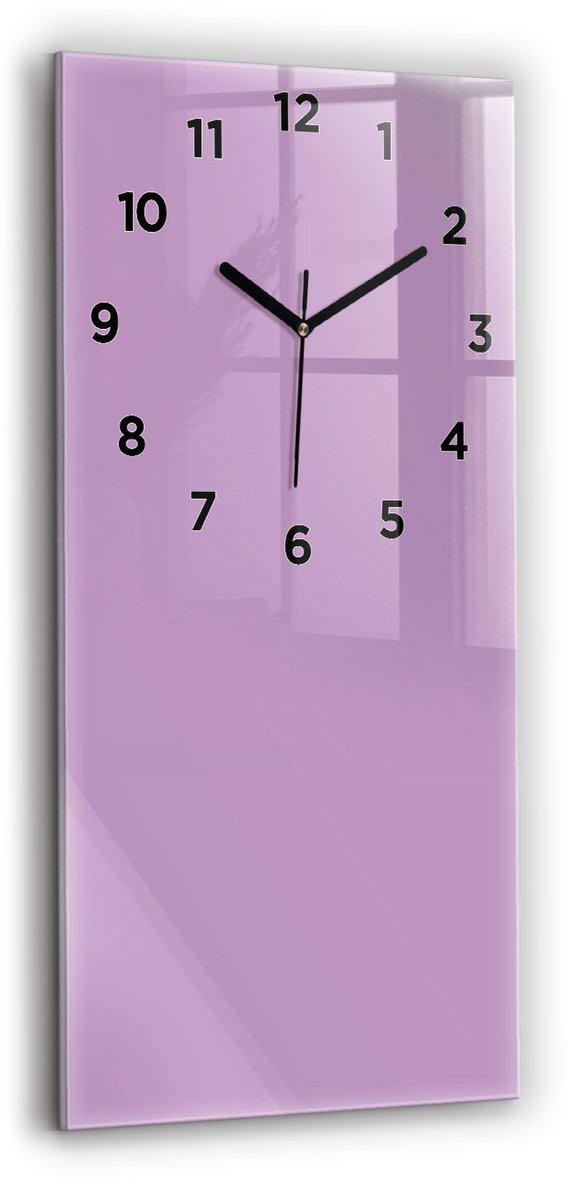 Wallfluent Wandklok - Lila Rechthoekige Glazen Wandklok - 30 cm x 60 cm - Lila Wandklok - Zwarte Handen - Wandklok Met Cijfers - Stille Wandklok Slaapkamer - Glazen Klok Rechthoekige - Minimalistisch Wandklok - Rechthoekige Glas Klok