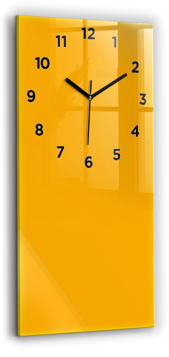 Wallfluent Wandklok - Donkergeel Rechthoekige Glazen Wandklok - 30 cm x 60 cm - Donkergeel Wandklok - Zwarte Handen - Wandklok Met Cijfers - Kinder Wandklok Glas - Glazen Klok Rechthoekige - Minimalistisch Wandklok - Rechthoekige Glas Klok