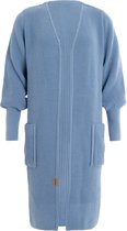 Knit Factory Patty Lang Gebreid Vest Crystal Blue - Gebreide dames cardigan - Lang vest tot over de knie - Lichtblauw damesvest - Pofmouw - 30% wol en 70% acryl - 36/38