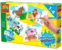 SES Creative- My First - Kleuren met Water - Boerderij dieren – verven - Zonder Geknoei - inclusief 4 kleurplaten en kwast - steeds opnieuw te gebruiken – 1 tot 4 jaar