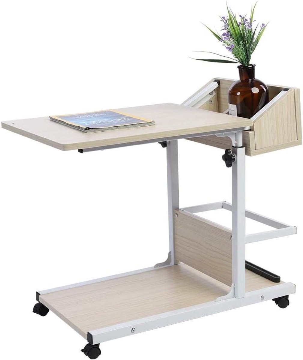 Brenzoos - Laptopbureau met opberglade en antislip rails voor bed en sofa - In hoogte verstelbaar - Multifunctionele computertafel voor ziekenhuis, lezen en eten - Wit - 75cm