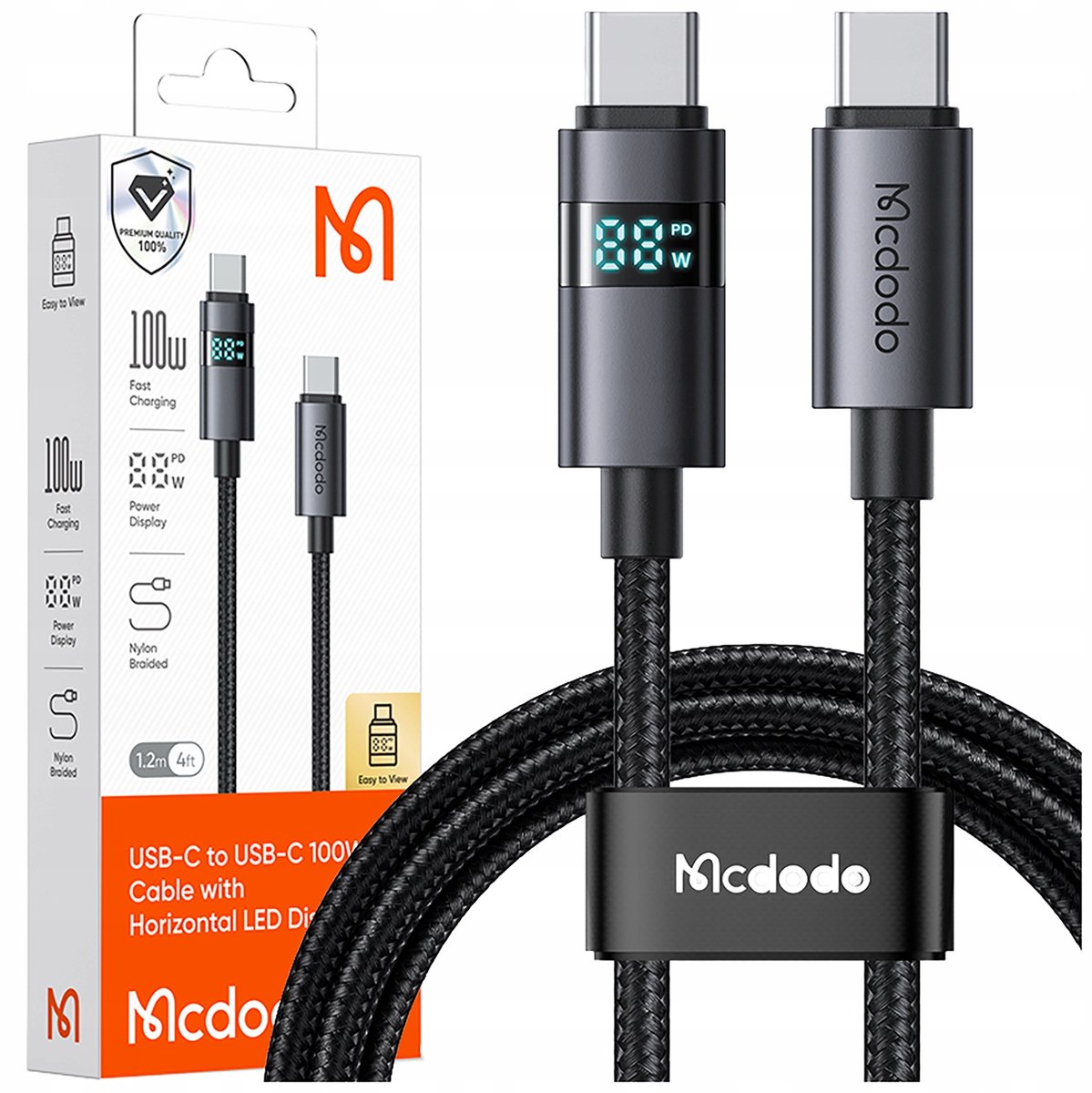 Mcdodo Kabel Met Display Usb-C Snelladen Usb Type C 5A 100W 1M