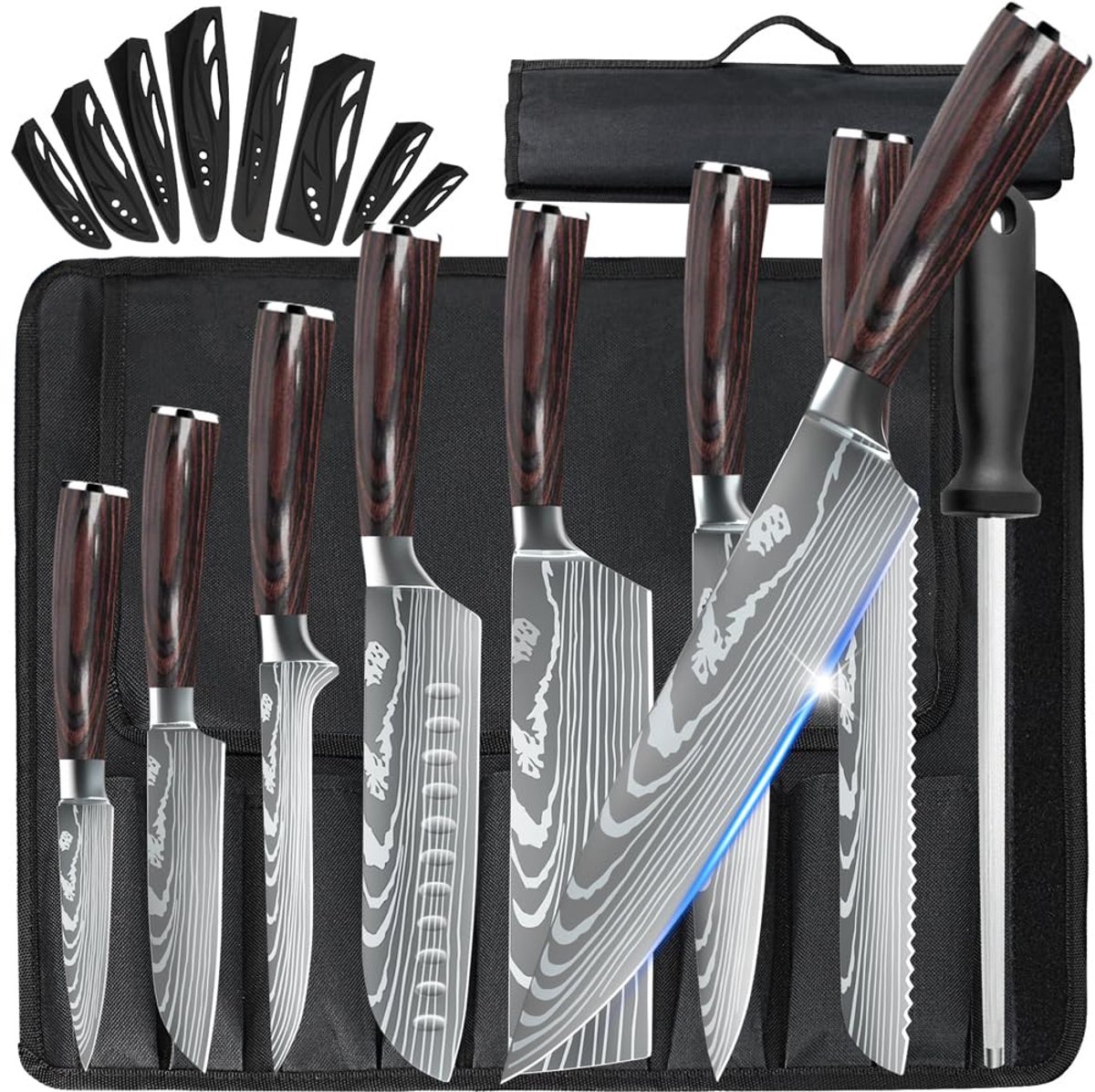 Azomor® Professionele messenset met ergonomische handgrepen en draagtas voor keuken