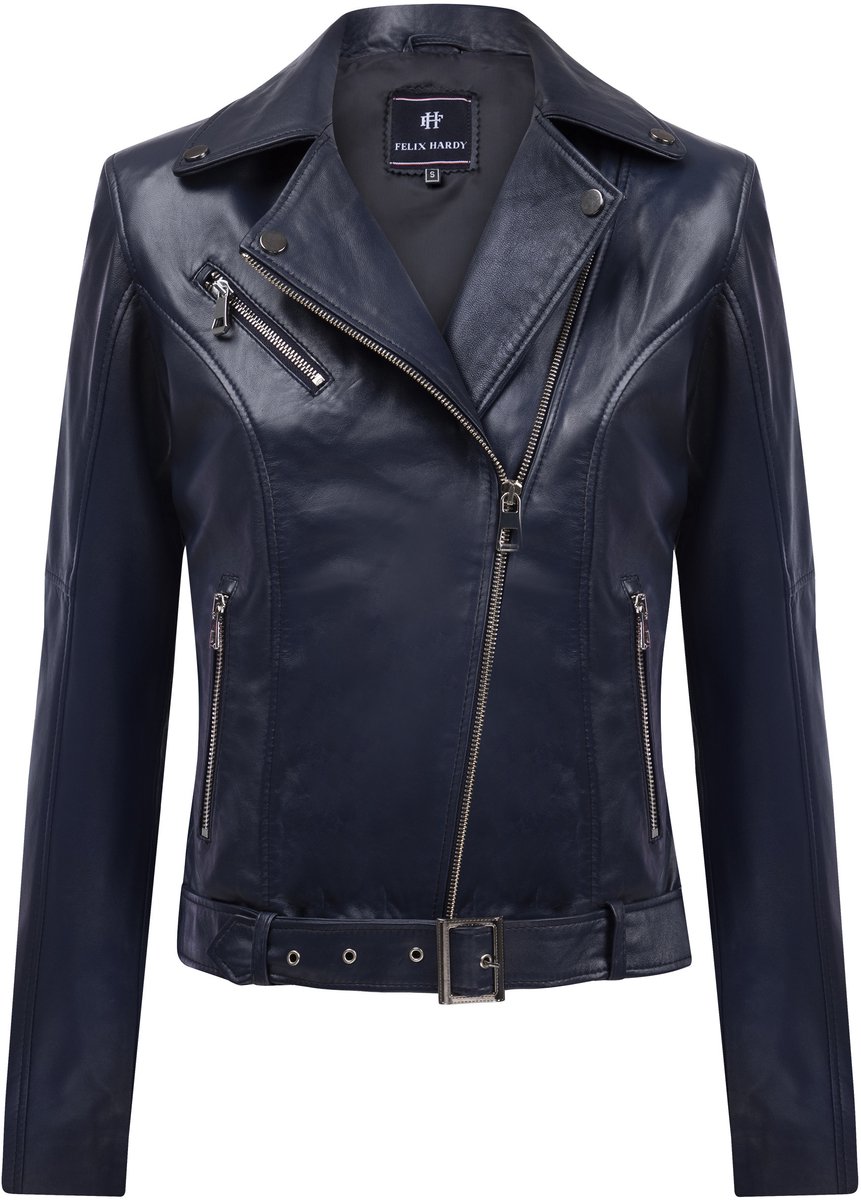 Felix Hardy Leren Jas Met Rits Dames Donker Blauw - M
