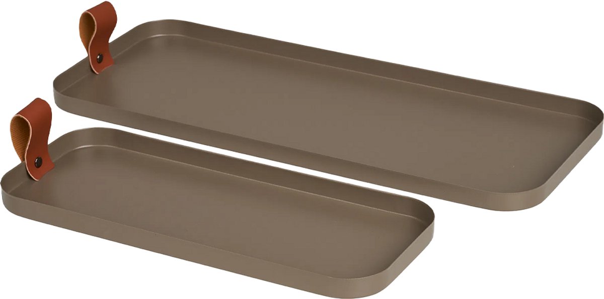Artichok Celie Metalen Dienbladen Bruin - Keukenaccessoires - Voor Glazen En Kopjes - Decoratief -Set Van 2