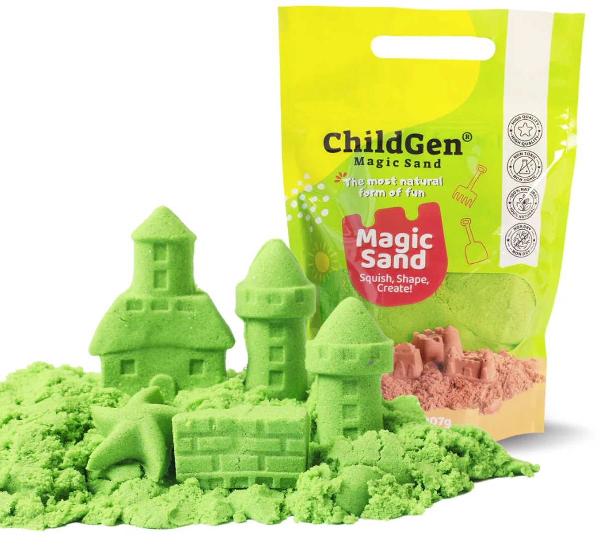 ChildGen - Magic Sand - zand - Refill pack - 907 gram - groen - sensory play - speelzand - 100% natuurlijk