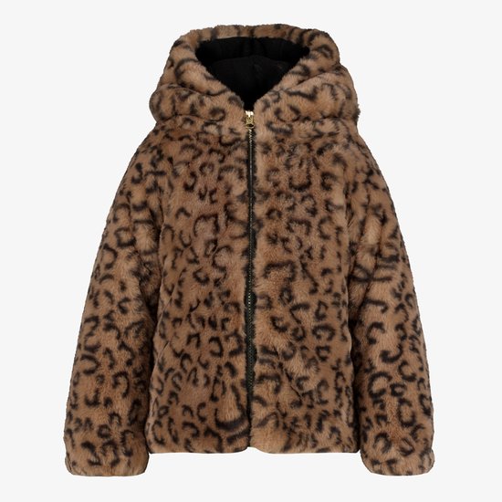 TwoDay meisjes jas van imitatiebont met panterprint - Bruin - Maat 128