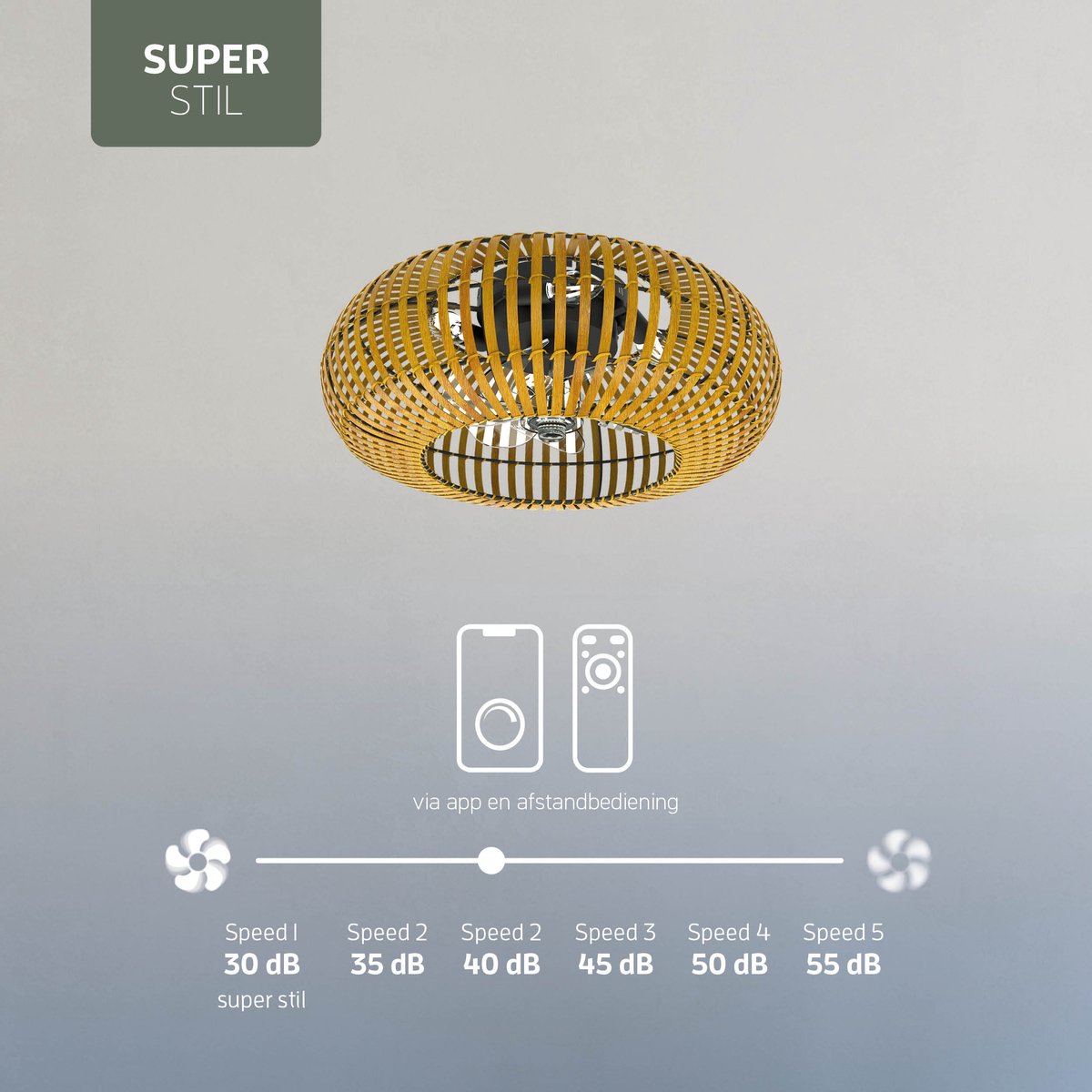 Varin Smart Plafondlamp met ventilator - Bamboe thumbnail 4