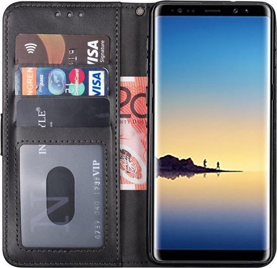 Samsung 8 Hoesje Galaxy Note 8 hoesje bookcase met pasjeshouder zwart... | bol.com