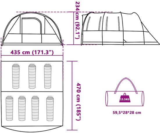 vidaXL - Tunneltent - 7-persoons - waterdicht - blauw van Vidaxl — afbeelding 4