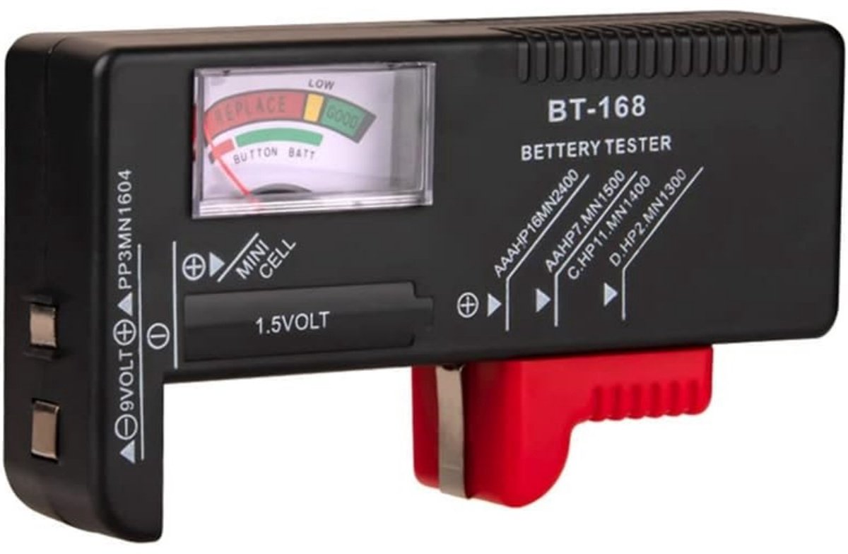 EXCITAT Tester - Spanningstester - Batterijtester - Geschikt voor diverse knoopcelbatterijen, AA, AA, AA, 9V vierkante batterijen