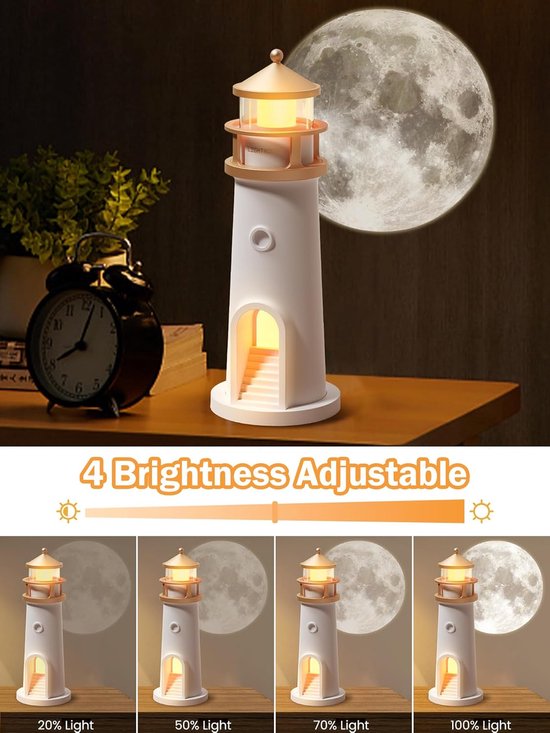 Maanlamp projector nachtlampje - Led Galaxy projector voor kinderen, sfeervolle vuurtoren decor lamp van Sfeez. — afbeelding 5