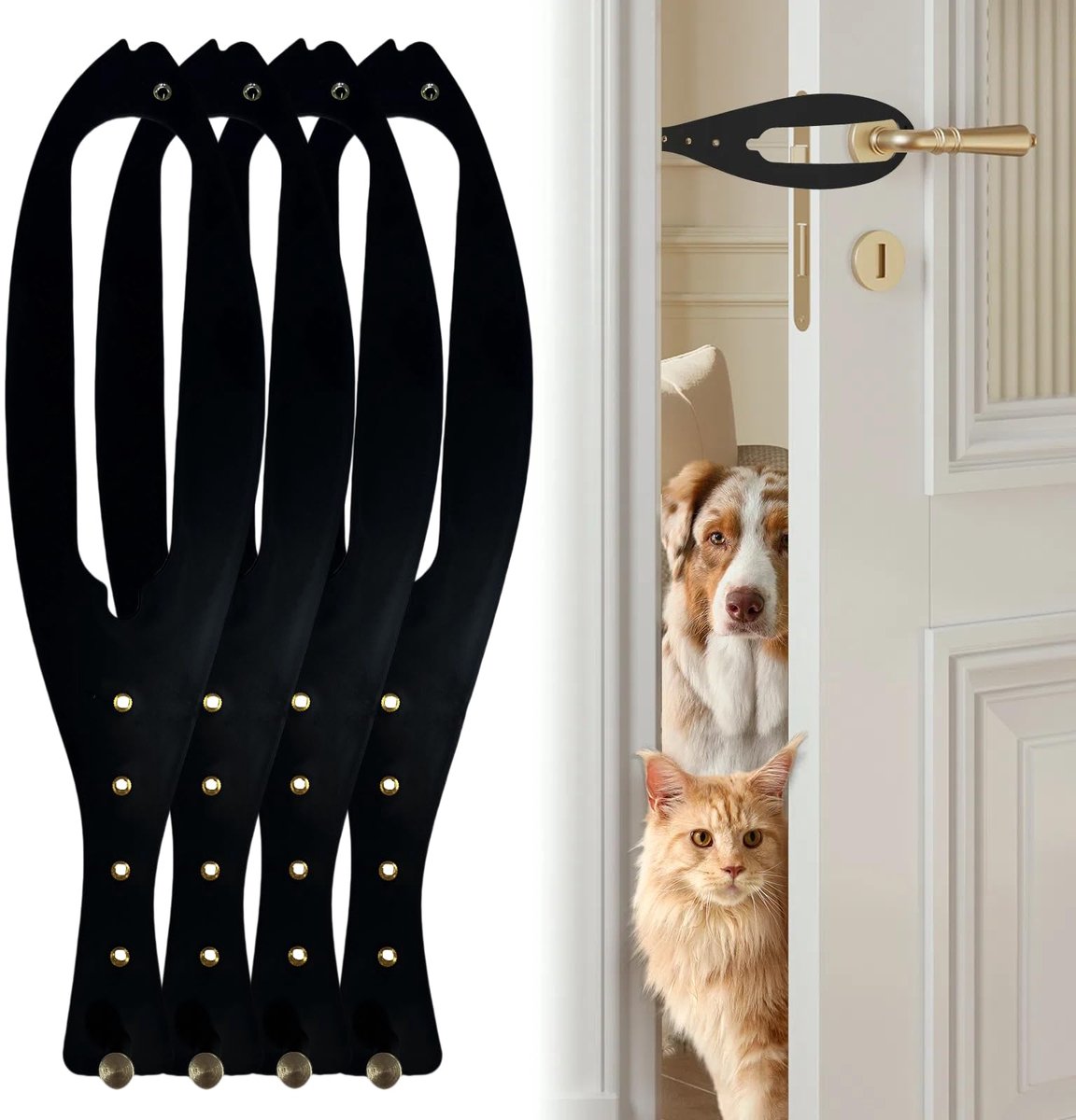 Ynkkvre - 4 stuks katten deurvergrendeling - flexibele deurhouder voor katten - houdt honden weg van kattenbak en voer - 5 verstelbare riemen 2,5-6 inch - geen meten nodig