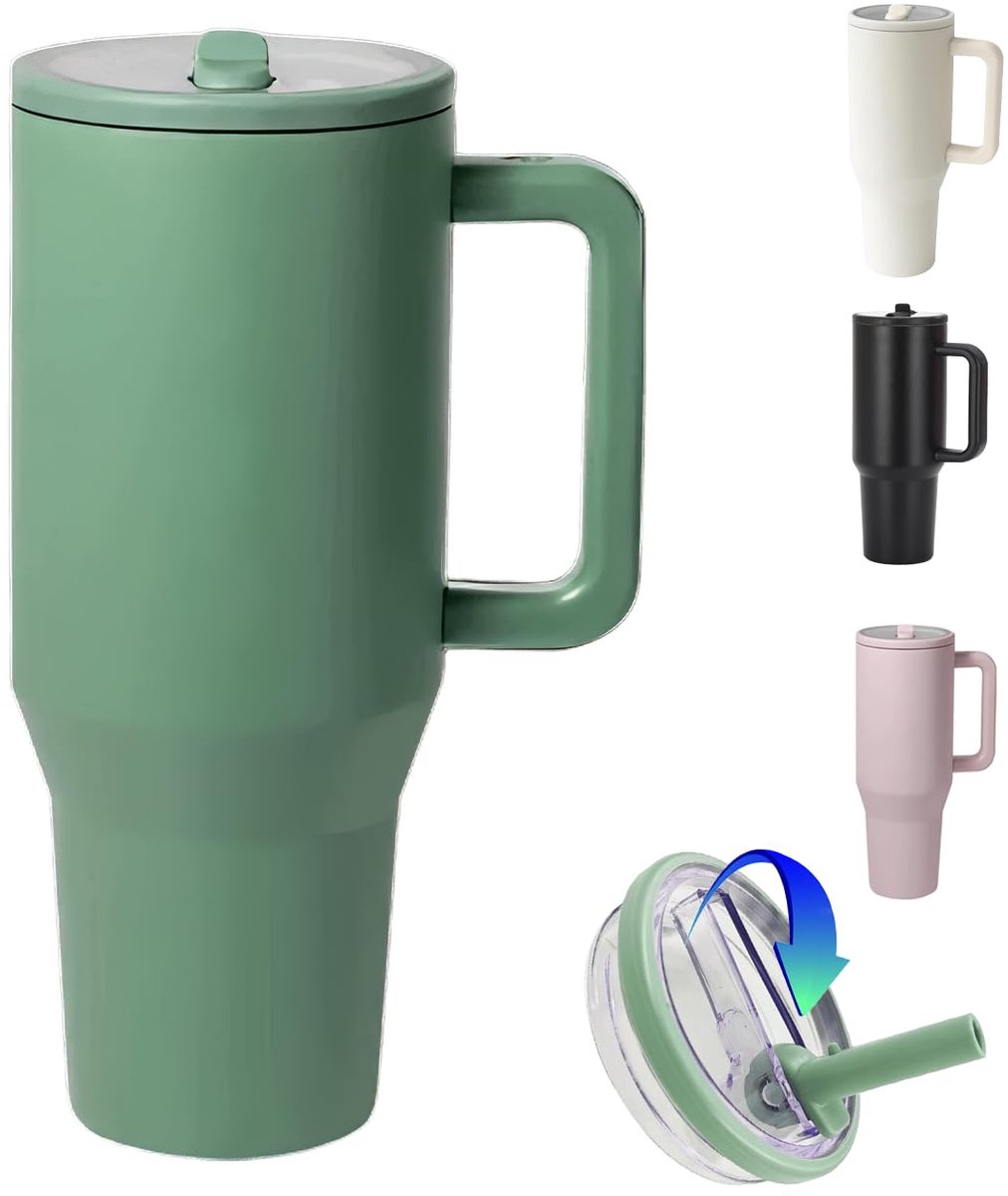 Ibenzoa® thermosbeker met handvat en rietje voor warme en koude dranken