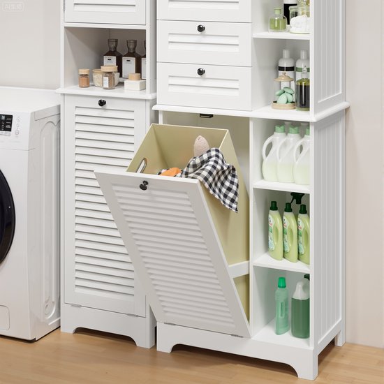 BDW Wasmachinekast 180x64x30 cm, Hoge badkamerkast, Hoge badkamerkast, Badkamermeubel, Badkamerkast, Badkamerplank, Wasmachine, Venga/Wit