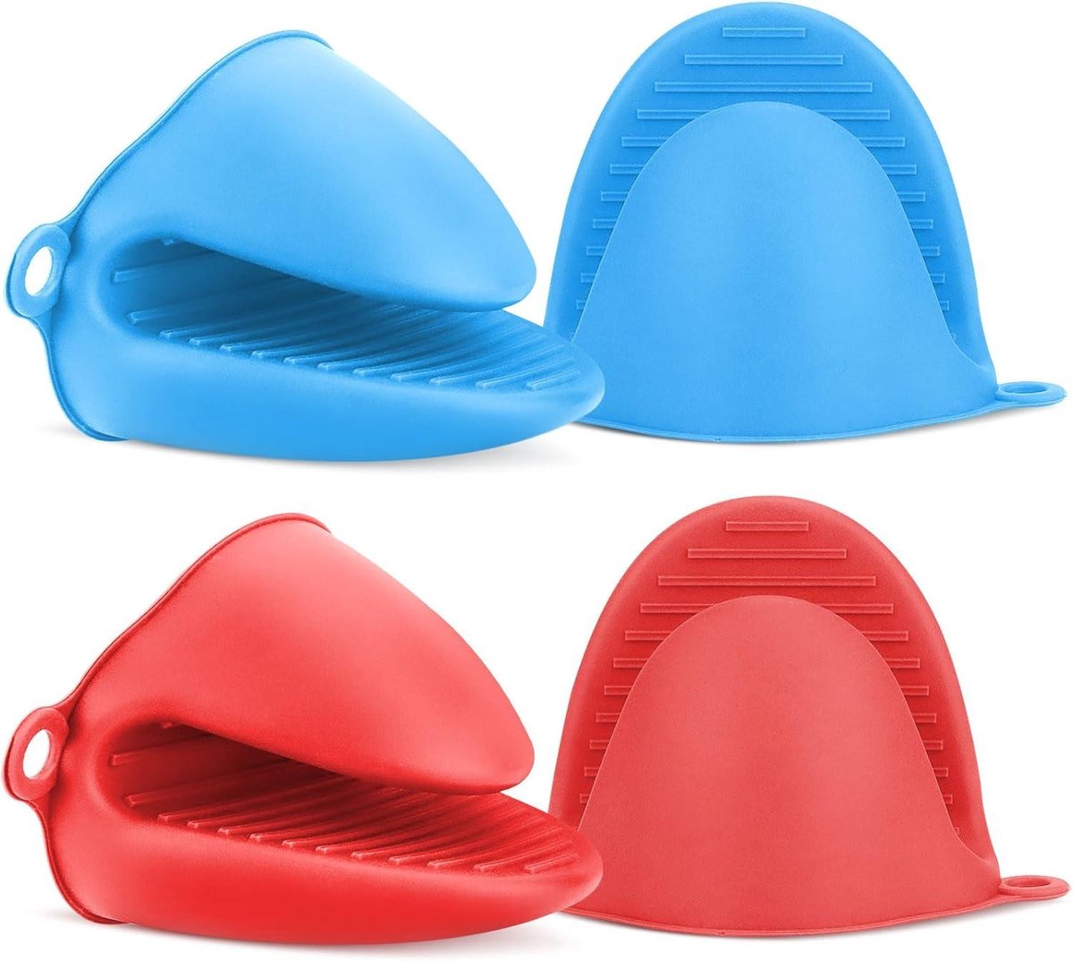 Daity 4-pack hittebestendige siliconen ovenwanten, siliconen keuken pannenlappen, mini rubberen ovenwanten, schattige kookwanten (Rood, blauw)