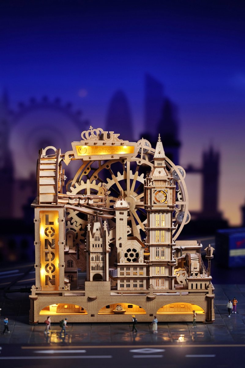 Robotime Marble Travel London – Marble Spaceport EGB01 – Houten Knikkerbaan – 431 Onderdelen