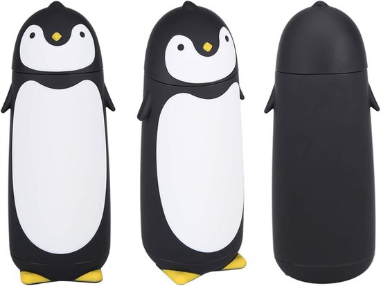 Rvs Vacuüm Thermoskan - Leuke Pinguïn Thermische Waterflessen - 300 ML Draagbare Glazen Waterfles Pinguin Mok Reisbeker Zwart