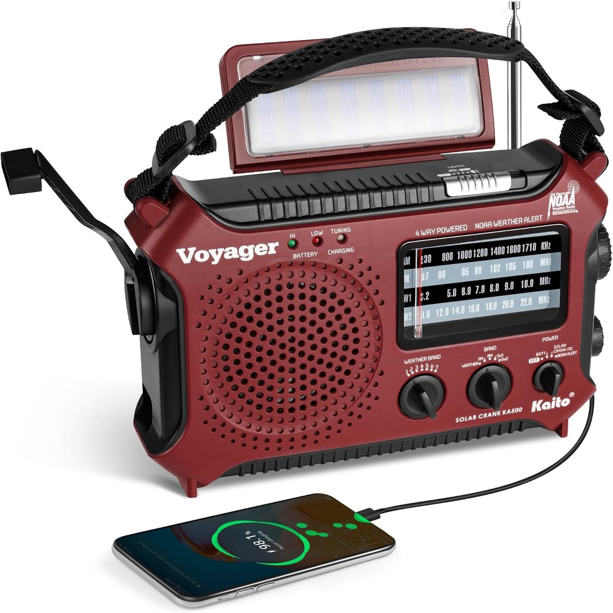 5-weg aangedreven noodsituatie radio met zonnepaneel en weerwaarschuwing