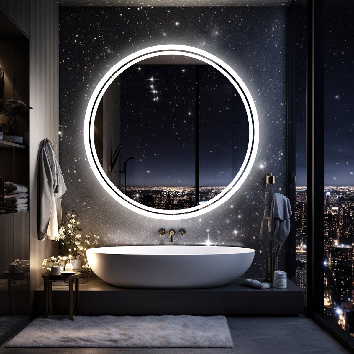 LUVODI Ronde LED Spiegel 60x60cm - Badkamerspiegel voor wandmontage - Dimbaar 3-kleuren licht - Anti-condens - Geheugenfunctie - Touch Button - Hardwire or Plug-in