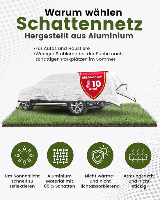 Ezcasch Schaduwnet auto voor honden, 3 x 6 m, 85% aluminium