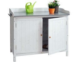 Tuinkast met werkblad van dennenhout - Ideaal voor hobbytuinders - FSC-gecertificeerd - 86 x 104 x 52 cm - Wit