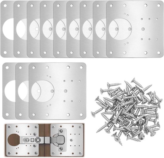 Flintronic reparatieplaat deurscharnier, gebruikt voor het verbinden van kasten en hout, reparatie van deuren, meubels, laden en steunen, ramen, enz.(8 x reparatieplaat 64 schroeven
