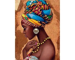 PromoHome 5D Diamant Schilderij Afrikaanse Vrouw Ronde Diamanten Mozaïek Kunst DIY Borduurwerk Set 30x40 cm Compleet Pakket