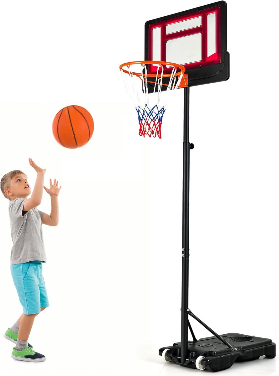Verstelbare Basketbalkorf voor Kinderen en Jongeren met Draagbaar Ontwerp en Wielen