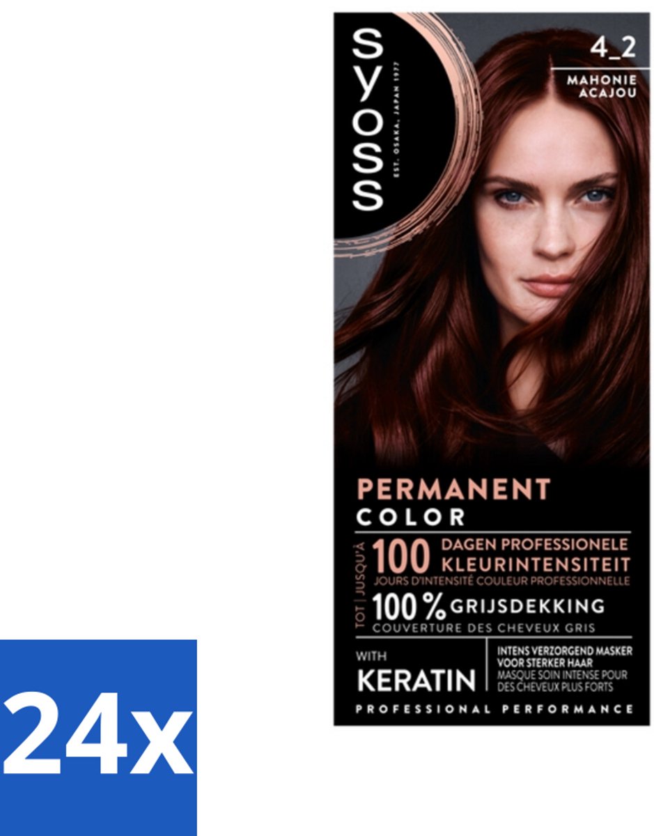 24 x SYOSS - Coloration 4-2 Mahonie - Haarverf - Grijsdekking - Vermindert Haarbreuk - Permanente Haarkleuring - Haarkleur - Grijsdekking - Professionele Kleur - Keratine