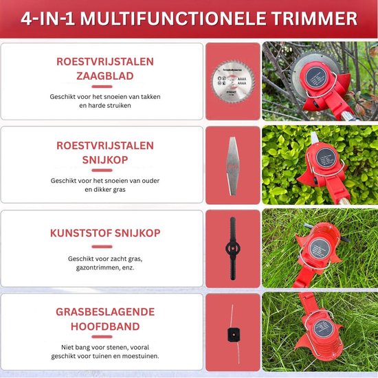 MKSS® Zweefmaaier - Bosmaaier Electrisch - Grastrimmer met Accu - Grasmaaier - Handmaaier met Wielen - Rood van MKSS — afbeelding 3