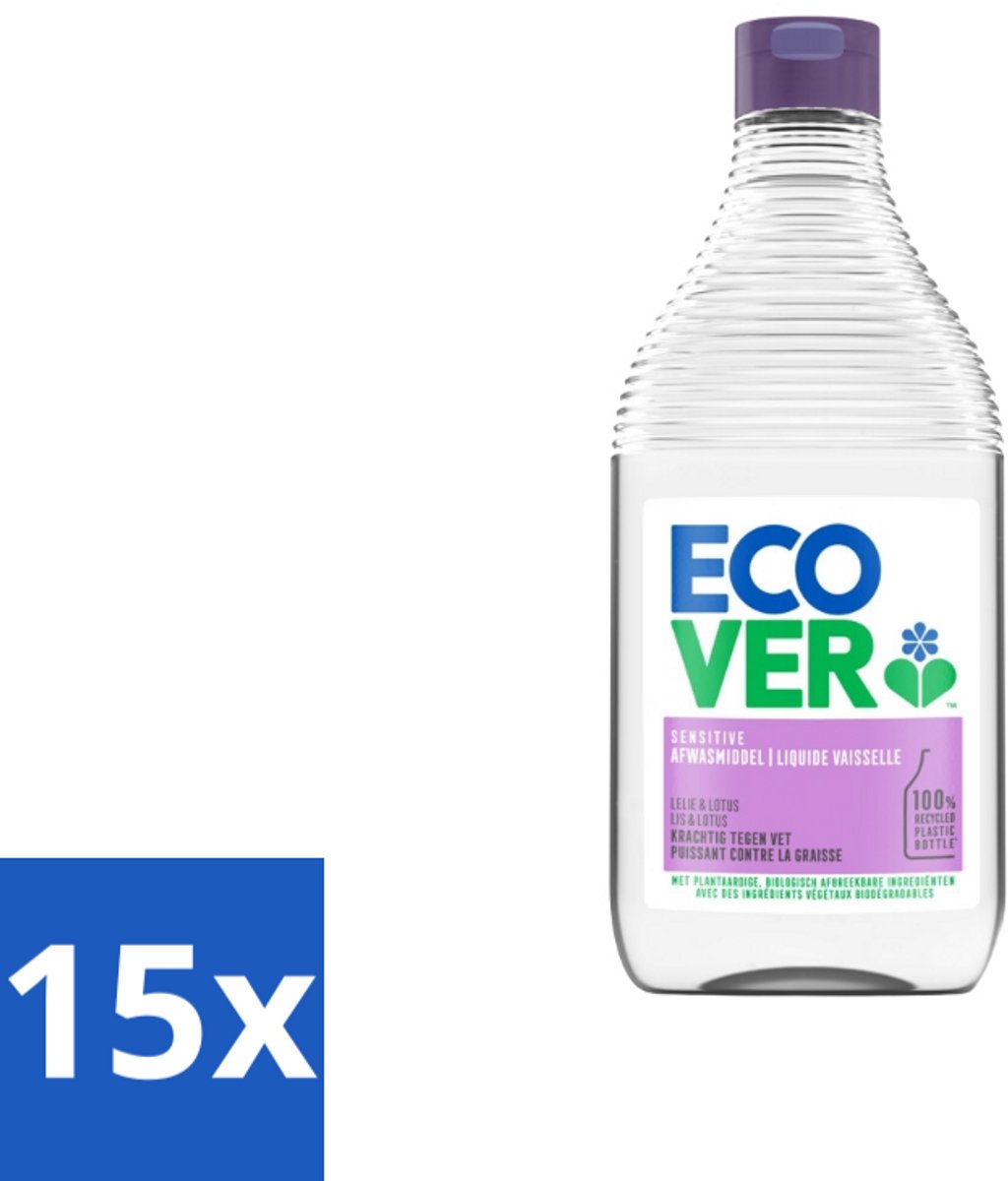 15 x Ecover - Afwasmiddel - Lelie & Lotus - 450 ml - Ecover Afwasmiddel - Afwasmiddel Lelie Lotus - Plantaardig Afwasmiddel - Afwasmiddel 450 Ml - Afwasmiddel Vegan