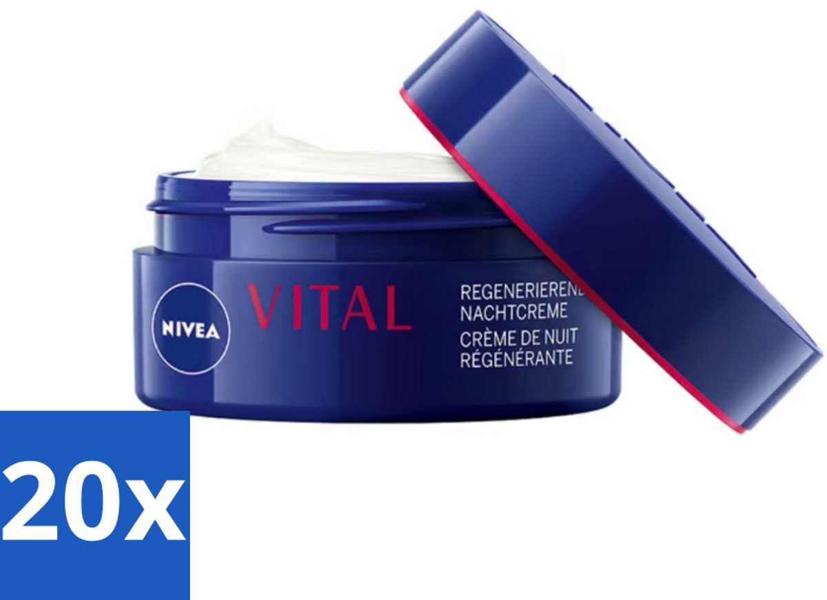 20 x NIVEA - Nachtcrème - VITAL Anti-Rimpel Herstellend - Voor rijpe huid - Met Vitamine F, Teunisbloemolie & Calcium - 50 ml - Anti-rimpel Crème - Nachtcrème Voor Rijpe Huid - Huidherstel Crème - Vitamine F Crème - Teunisbloemolie Crème