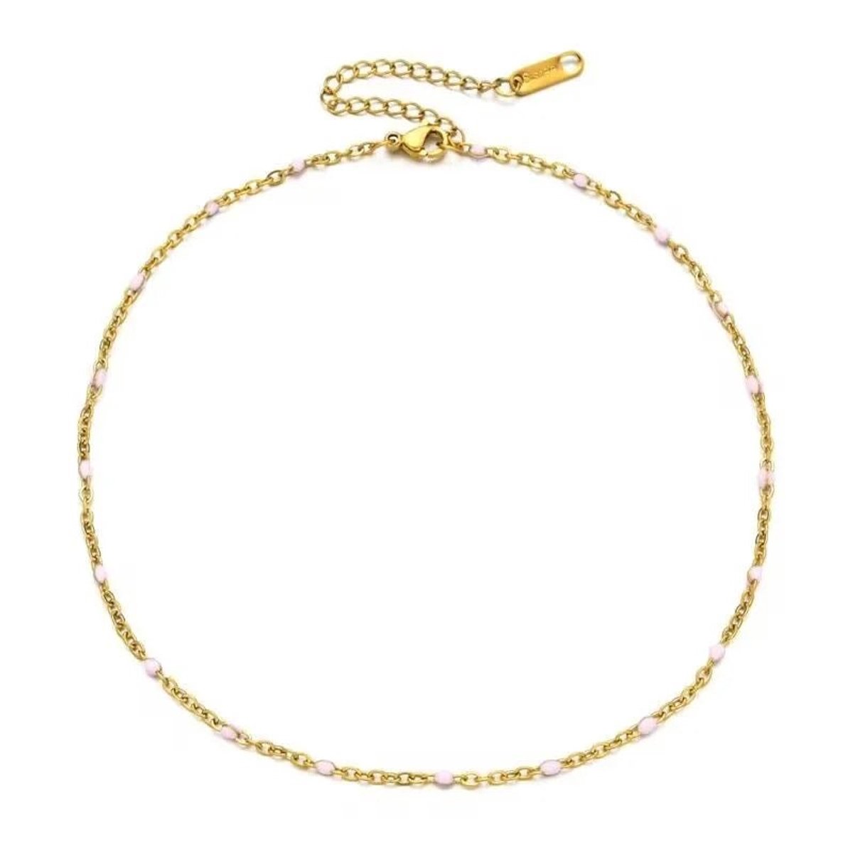 Aramat Jewels | Enkelbandjes | RVS Enkelbandje dames goudkleurig staal | Roze | |3mm | Staal | Volwassenen | Verkleurd niet