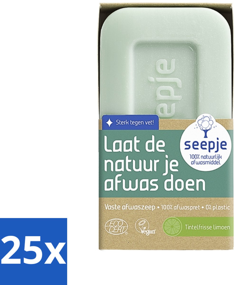 25 x Seepje - Afwaszeep - Handgemaakt & Biologisch - Tintelfrisse Limoen Geur - 120 gr - Afwaszeep - Handgemaakte Zeep - Biologische Zeep - Milieuvriendelijke Zeep - Limoen Geur