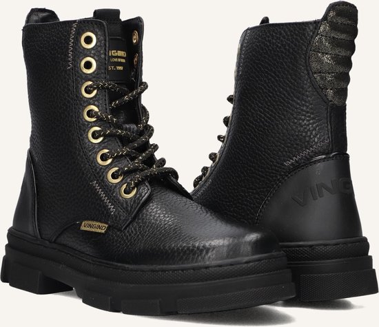 Vingino Jennifer Bottes à lacets - Bottes femmes avec Lacets - Filles - Zwart - Taille 35