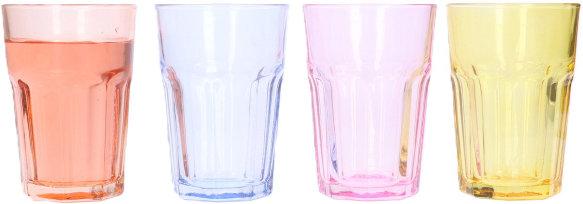 Excellent Houseware Waterglazen/drinkglazen Coloris - 12x - transparant kleurenmix - 360 ml