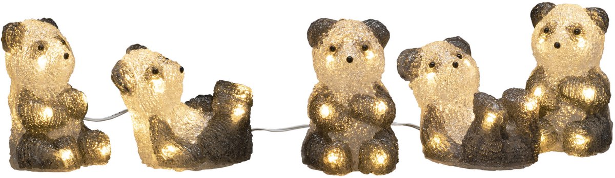Konstsmide Verlichte pandaberen - 5x st - 8 x 11,5 cm - aan lichtsnoer - led lampjes - warm wit - dieren - kerstverlichting figuren