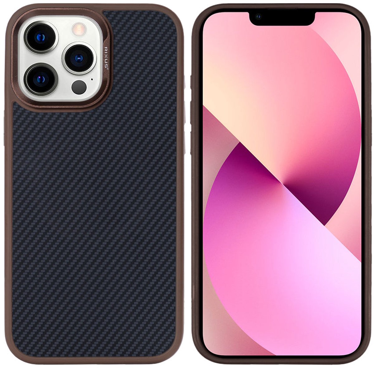 Rixus Mag Carbon With MagSafe For Apple iPhone 13 Pro Brown
