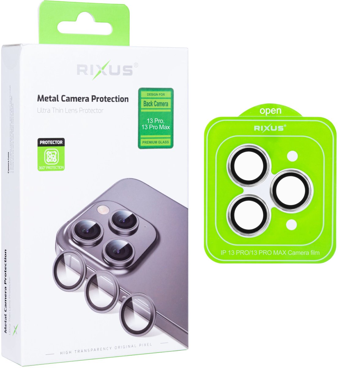 Rixus Metal Shield Camera Tempered Glass For Apple iPhone 13 Pro, 13 Pro Max Silver