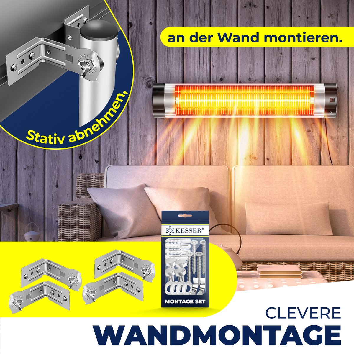 KESSER Terrasverwarmer Elektrisch 2500 W Staand - Infrarood Heater voor Buiten, Hoogte Verstelbaar, met Beschermhoes (zonder afstandsbediening) - Zilver – foto 4
