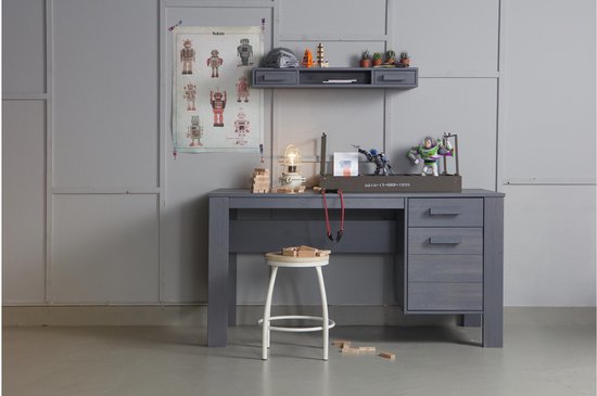 WOOOD Dennis Bureau - Grenen Geborsteld - Staal Grijs - 74x141x59