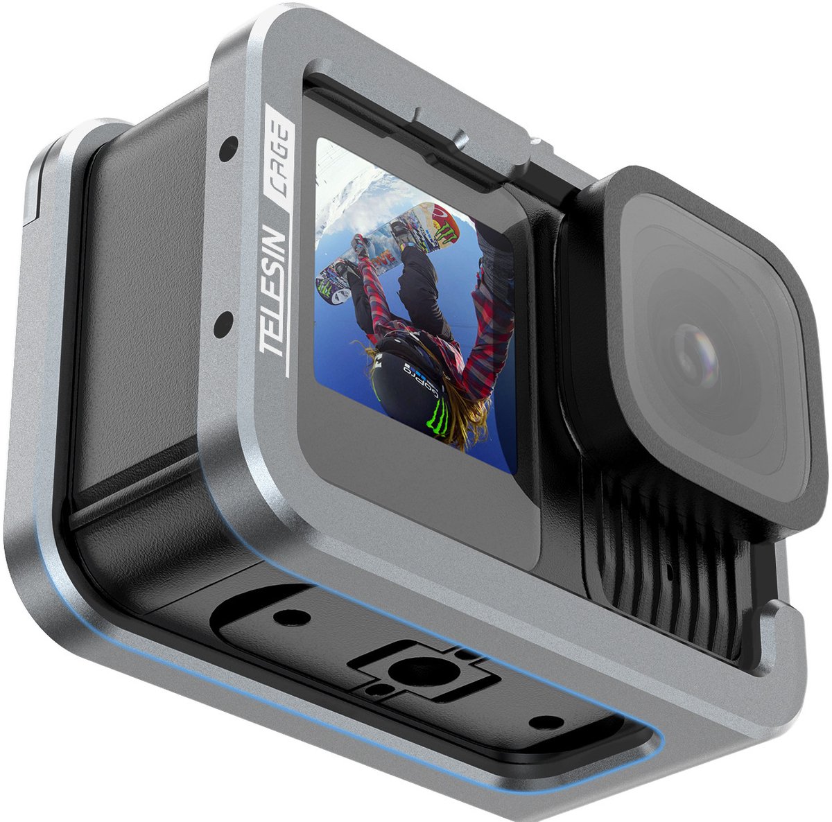 Telesin Metalen cage V2 voor GoPro Hero 13/12/11/10/9 - Met 52mm Filterhouder - Dubbele Cold Shoe Mount - Aluminium