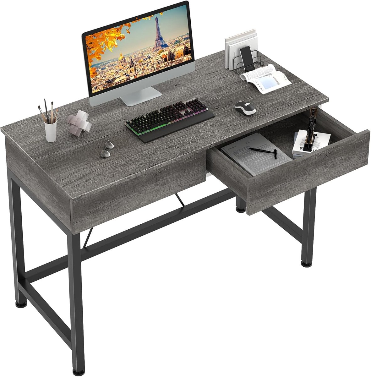 Compact thuiskantoor bureau met 2 houten laden - 100 cm